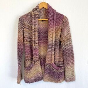 Berretti Size Medium Shawl Collar Open Front Cardigan Wool Blend Pockets